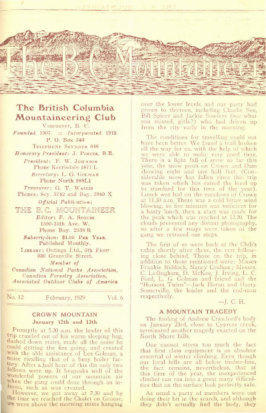 The B.C. Mountaineer 1929 February cover